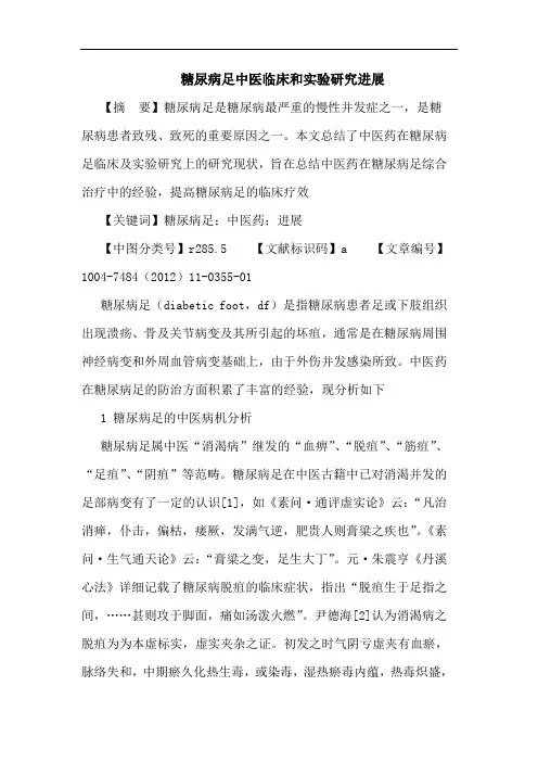 糖尿病足中医临床和实验研究进展论文