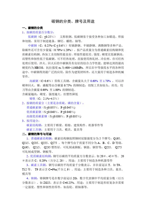 碳钢的分类、牌号及用途