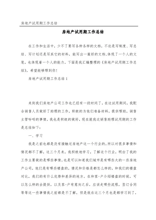 房地产试用期工作总结