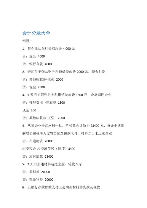 会计分录大全