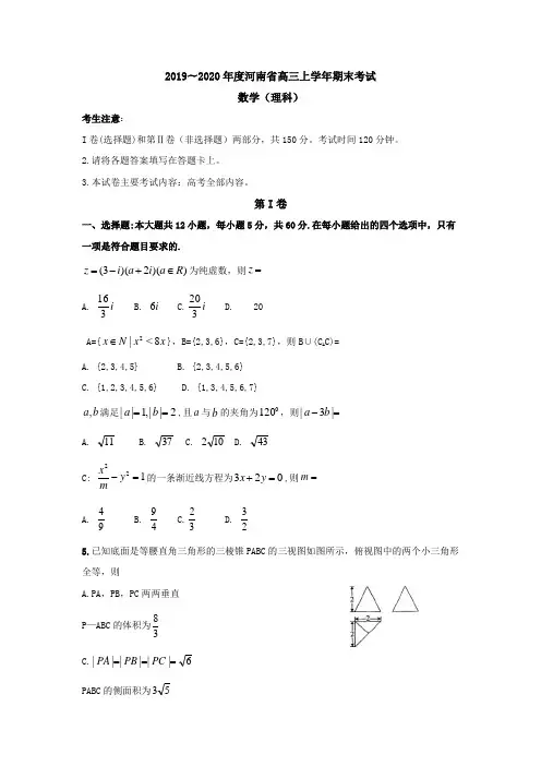 河南省高三上学期期末考试数学(理)