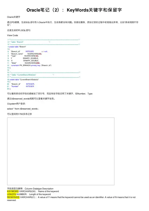 Oracle笔记（2）：KeyWords关键字和保留字