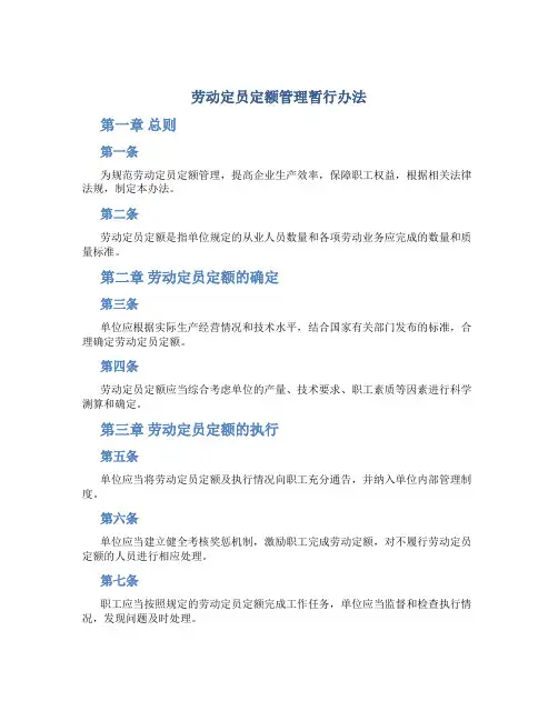 劳动定员定额管理暂行办法