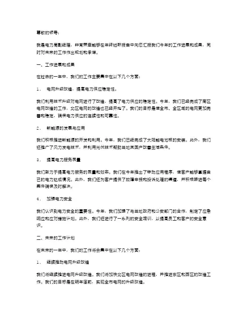 电力局副经理个人述职报告