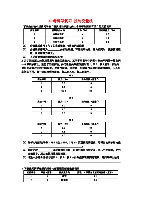 中考科学复习 控制变量法