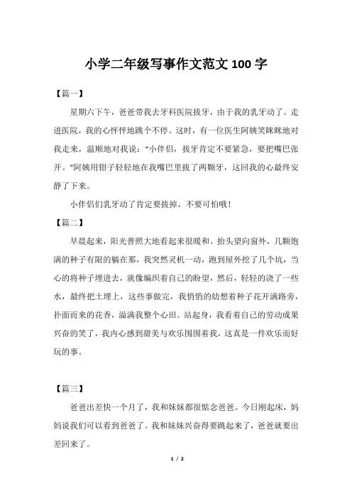 小学二年级写事作文范文100字