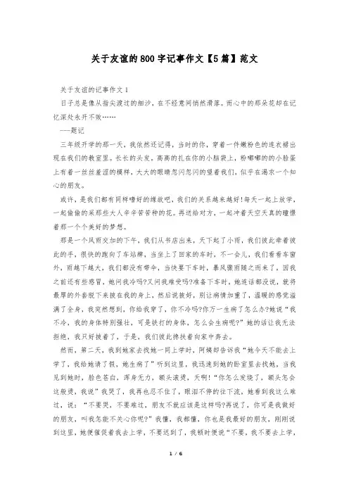 关于友谊的800字记事作文【5篇】范文