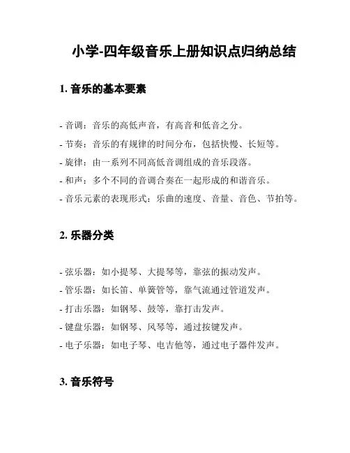 小学-四年级音乐上册知识点归纳总结
