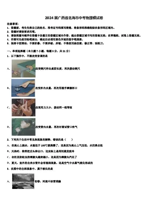 2024届广西省北海市中考物理模试卷含解析