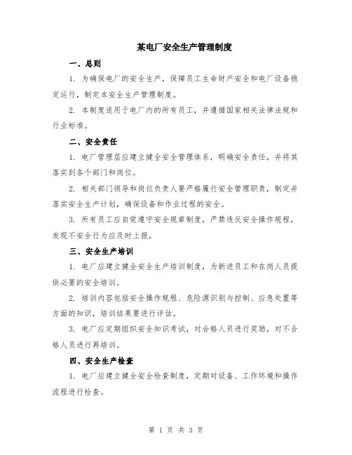 某电厂安全生产管理制度