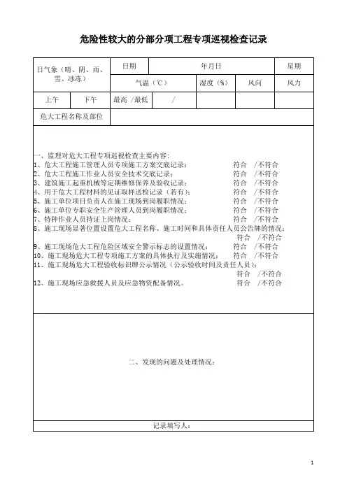 危险性较大的分部分项工程专项巡视检查记录