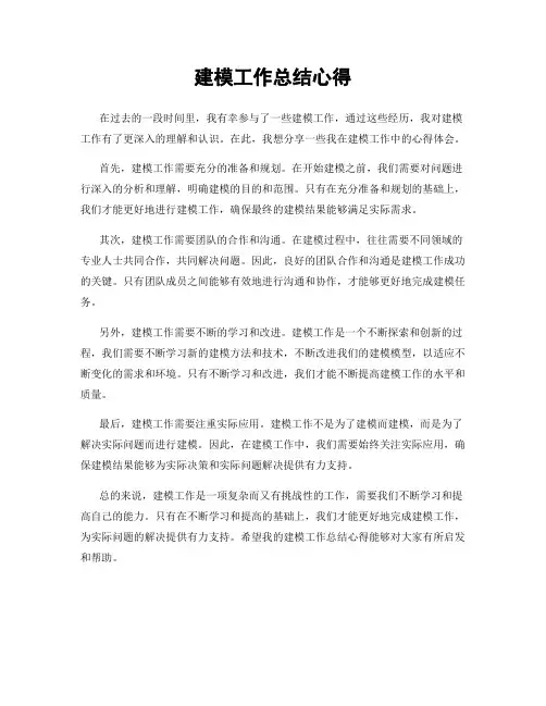 建模工作总结心得