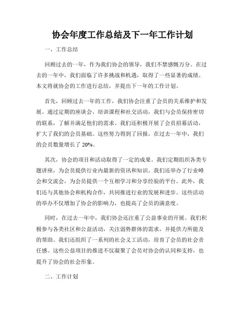 协会年度工作总结及下一年工作计划