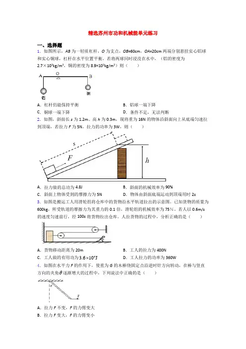 精选苏州市功和机械能单元练习
