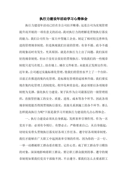 执行力建设年学习心得体会