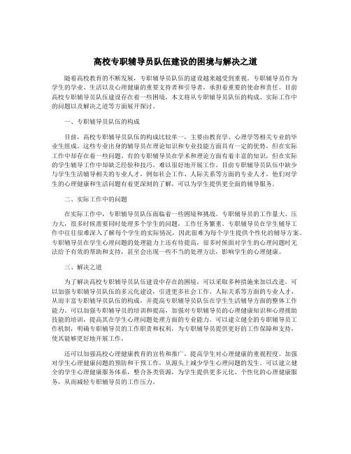 高校专职辅导员队伍建设的困境与解决之道
