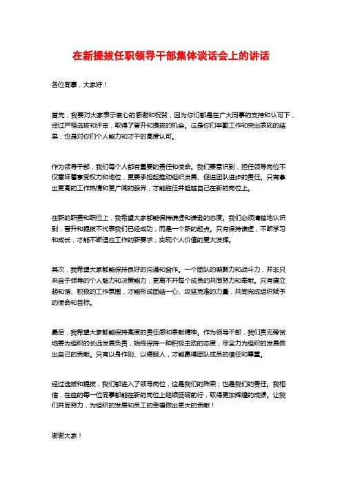 在新提拔任职领导干部集体谈话会上的讲话