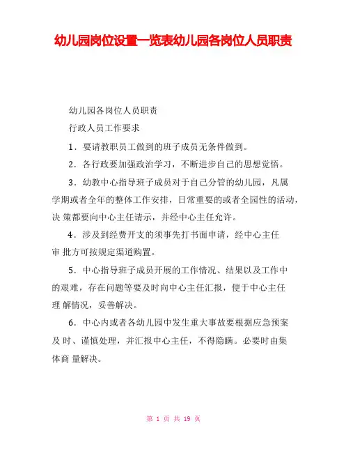 幼儿园岗位设置一览表幼儿园各岗位人员职责