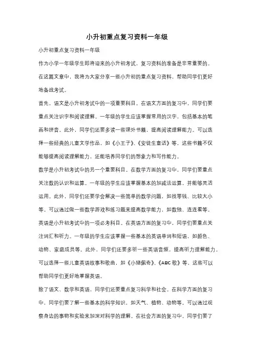 小升初重点复习资料一年级