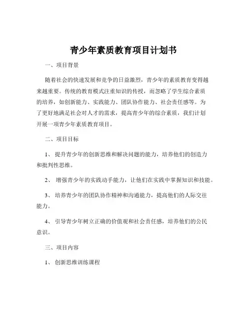青少年素质教育项目计划书