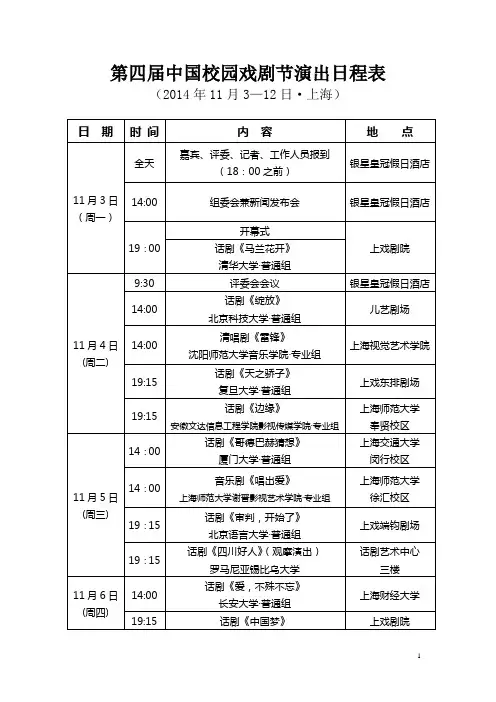 第四届中国校园戏剧节演出日程表