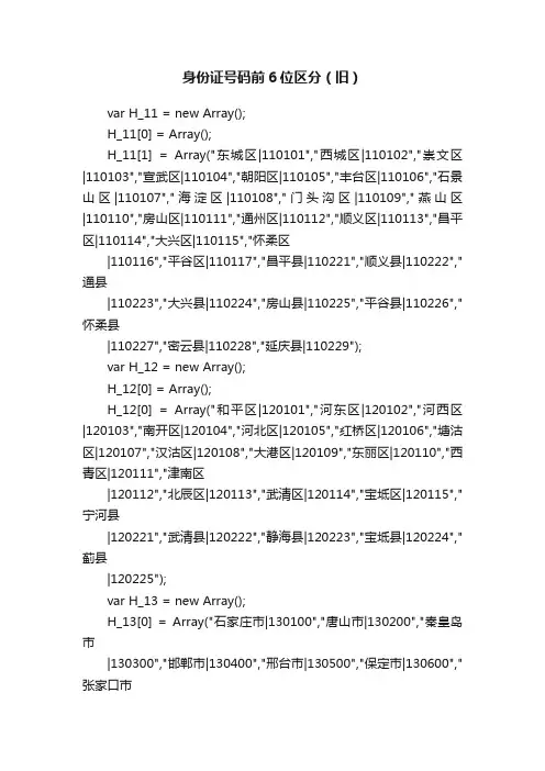 身份证号码前6位区分（旧）