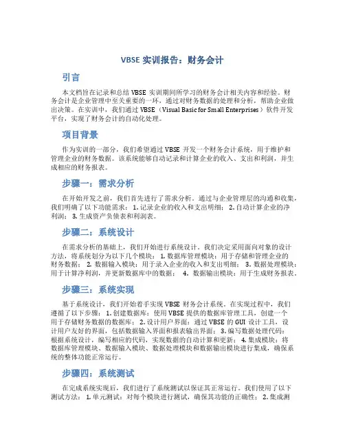 vbse实训报告财务会计