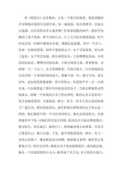 琵琶行文学短评范文800字