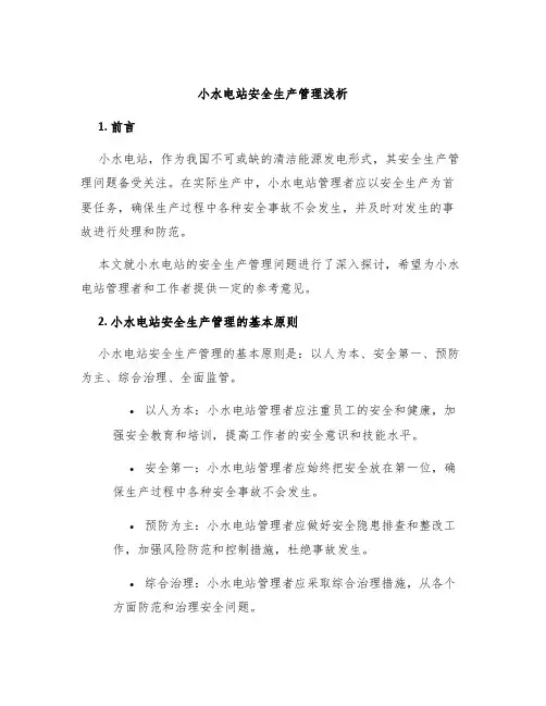 小水电站安全生产管理浅析