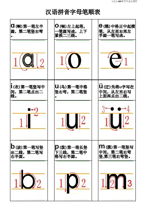 汉语拼音字母笔画笔顺表(打印版)