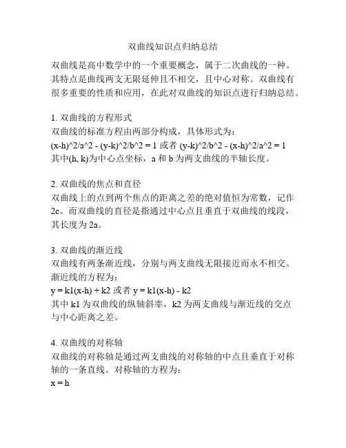 双曲线知识点归纳总结