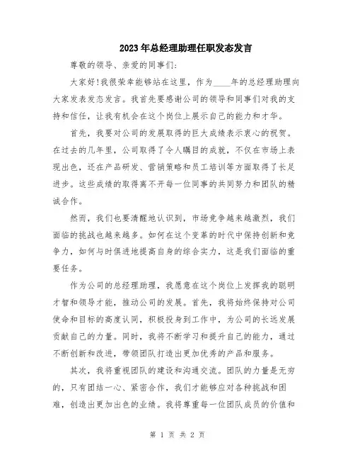 2023年总经理助理任职发态发言
