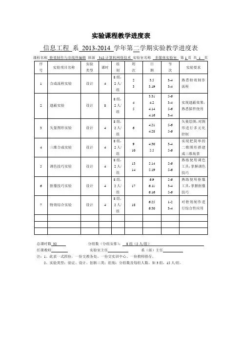 特效制作与非线性编辑实验进程表