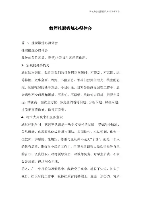 教师挂职锻炼心得体会