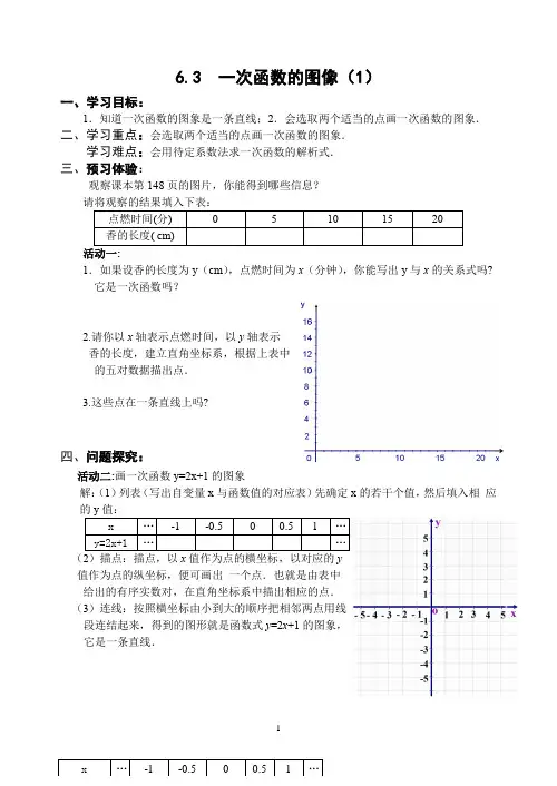 苏科版数学八年级上册 6.3一次函数的图像(1)  教案 