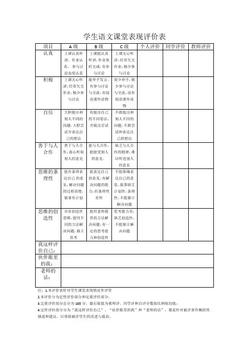 语文课堂评价表