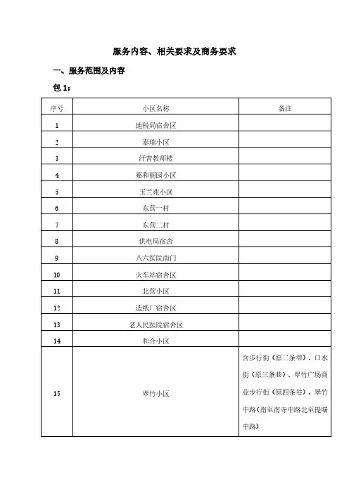 服务内容、相关要求及商务要求