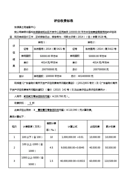 评估收费标准