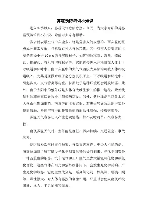 雾霾预防培训小知识