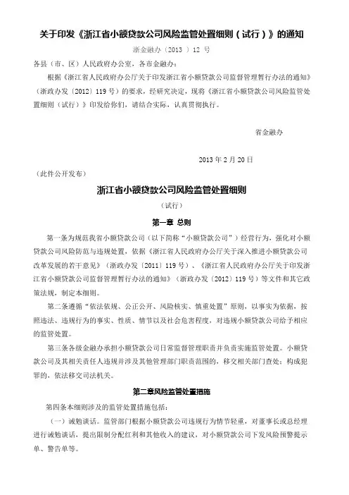 小额贷款公司风险监管处置细则