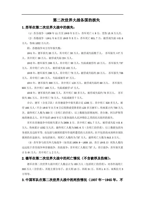 第二次世界大战各国的损失