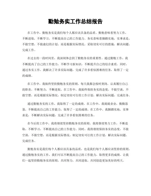 勤勉务实工作总结报告