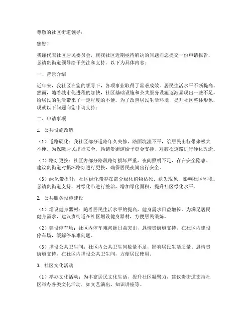 向社区街道申请报告