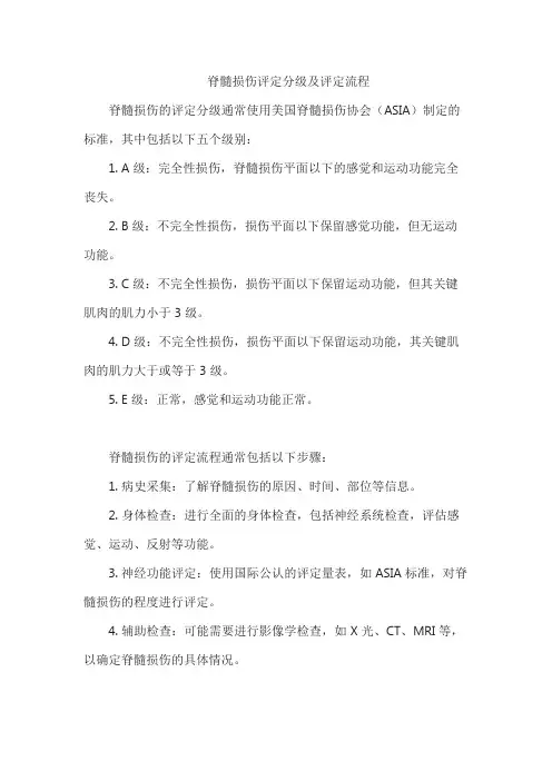 脊髓损伤评定分级及评定流程