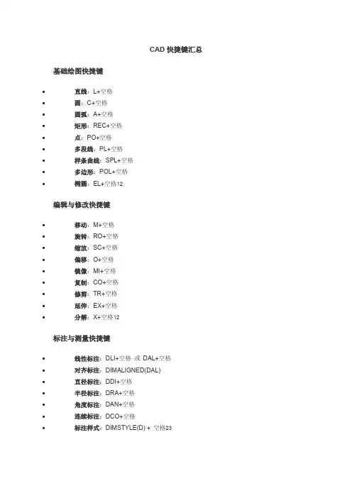 CAD快捷键汇总