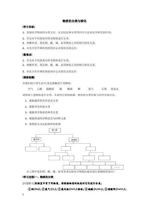 01物质的分类与转化(学案及作业)