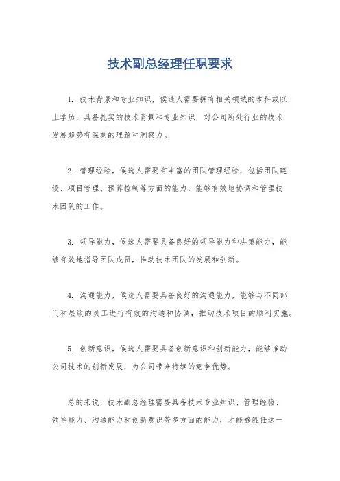 技术副总经理任职要求