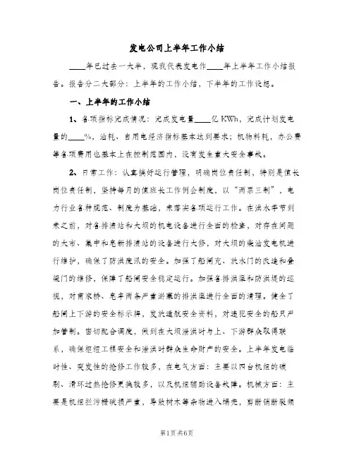 发电公司上半年工作小结（2篇）