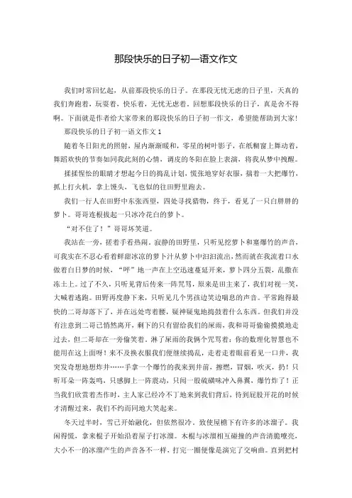 那段快乐的日子初一语文作文