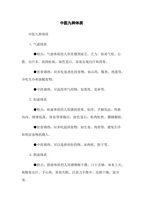 中医九种体质